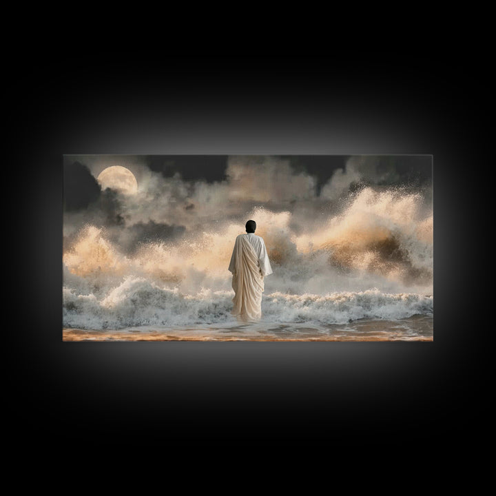 Moonlit Deliverance – Framed Canvas Print – Christian Wall Art – Jesus Painting – Christian Art Canvas – Moody Christian Art – Christian Gi