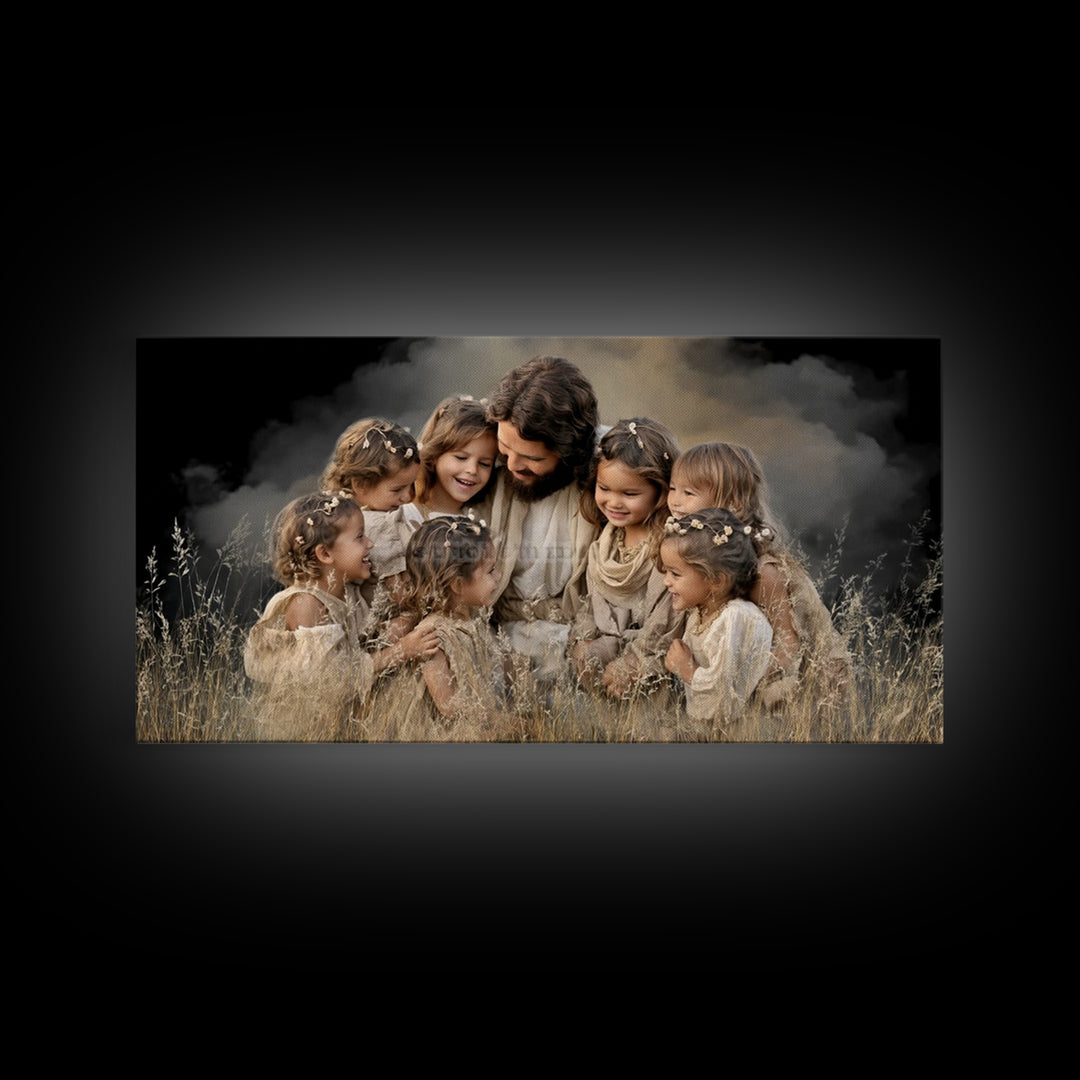 Joyful Meadow, Framed Canvas Print, Christian Wall Art, Jesus Painting, Christian Art Canvas, Christian Art Prints, Christian Gift Ideas