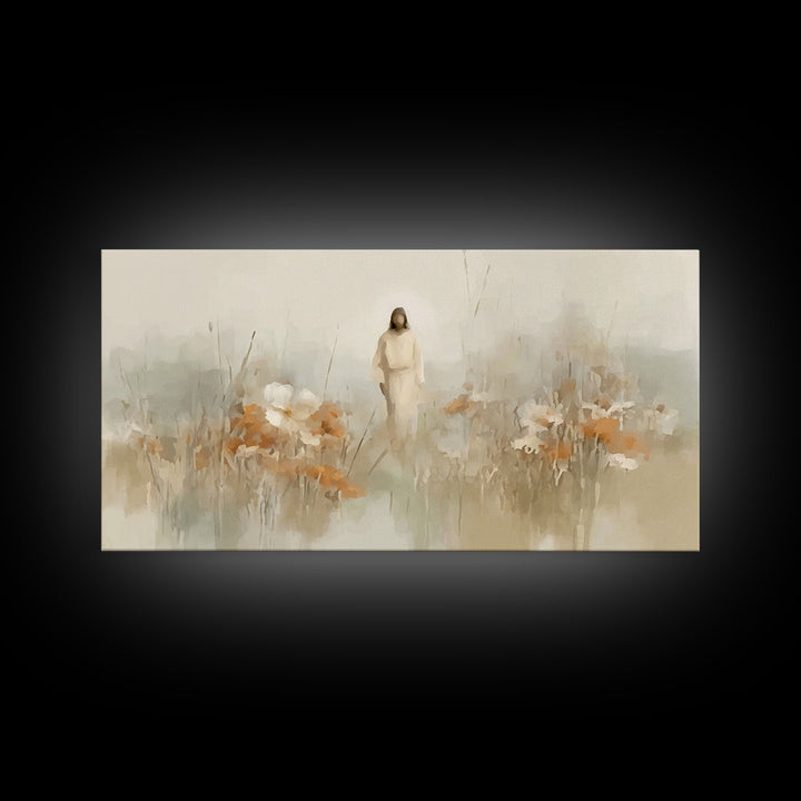 Peaceful Dawn Path – Framed Canvas Print – Jesus Painting – Christian Art Canvas – Christian Wall Art – Christmas Art – Christian Gift Idea