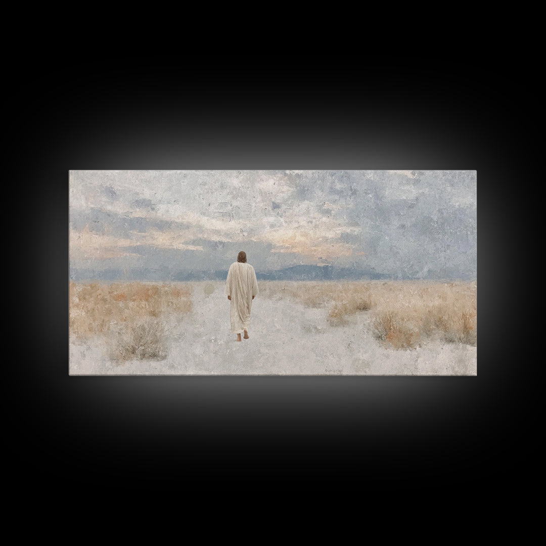 Desert Dawn Path – Framed Canvas Print – Christian Wall Art – Jesus Painting – Christian Art Canvas – Christian Decor – Modern Christian Ar