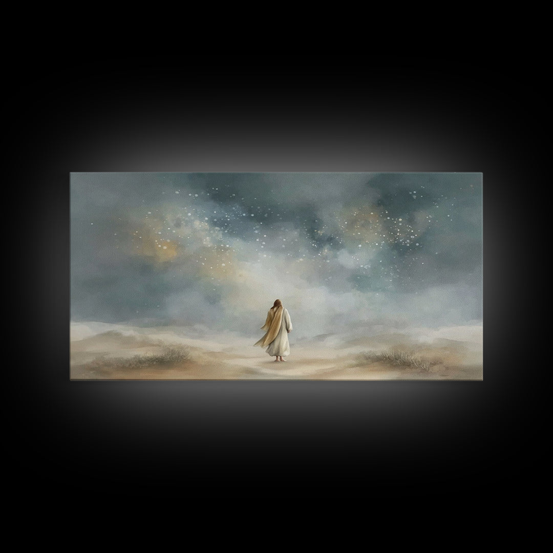 Starlit Promise Walk | Framed Canvas Print | Christian Art Canvas | Jesus Painting | Christian Wall Art | Christian Art Print | Christian D