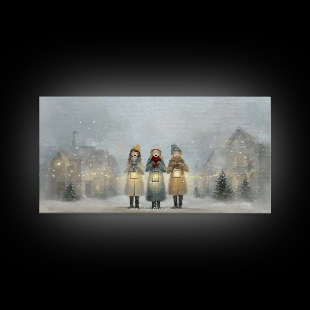 Caroling Light | Framed Canvas Print | Christmas Art Prints | Christian Christmas Art | Christian Wall Art | Christian Gift Ideas | Xmas Ar