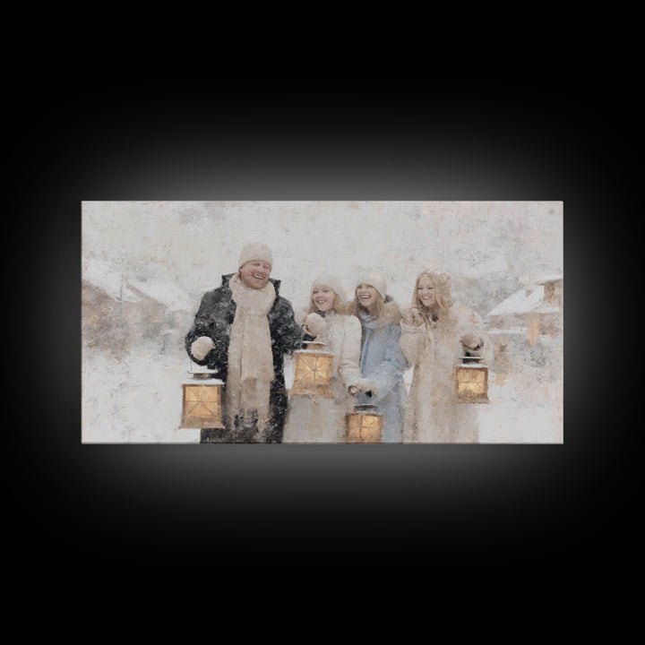 Family Lanterns - Framed Canvas Print - Christmas Wall Art - Christian Christmas Art - Christian Art Canvas - Modern Christian Art - Xmas A