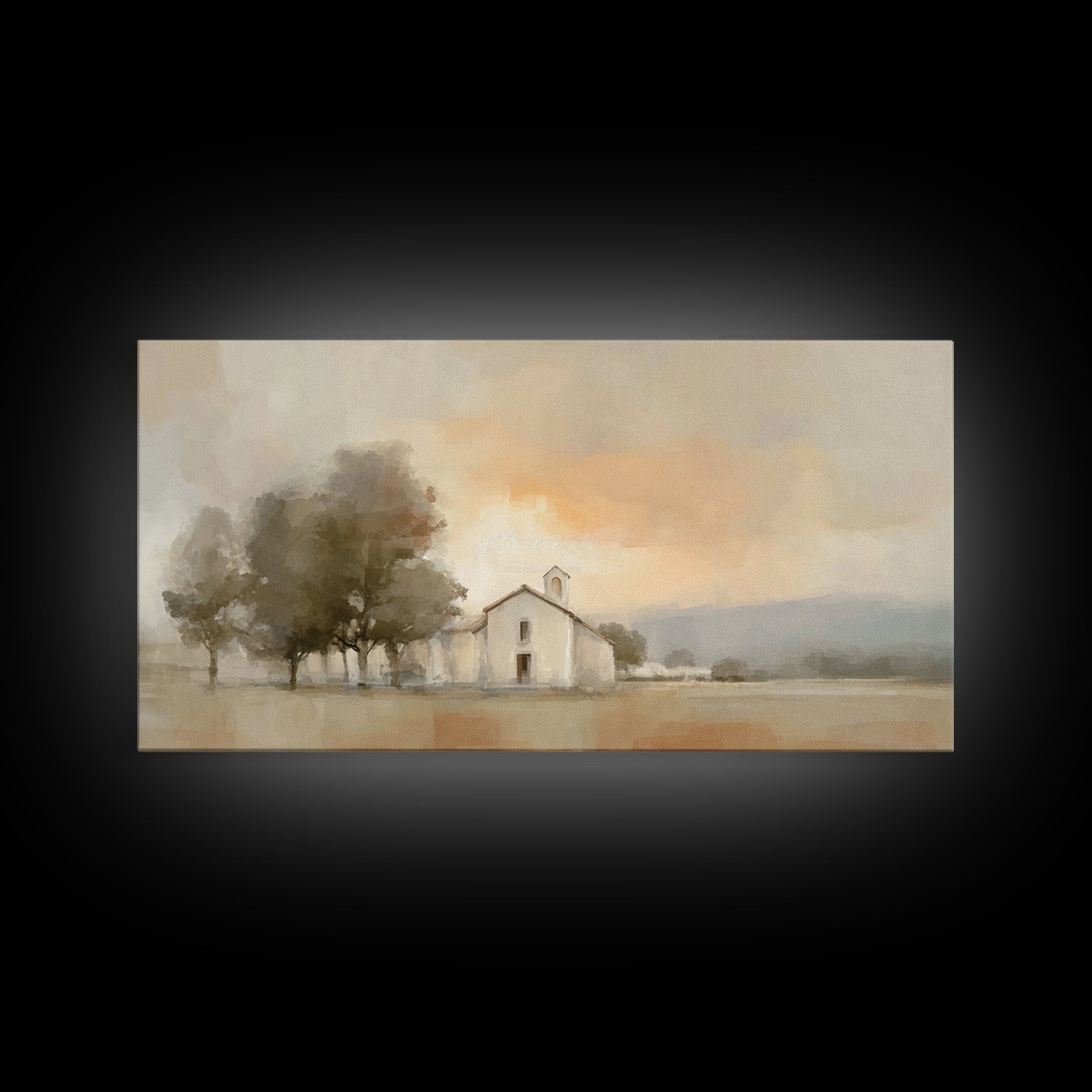 Chapel At Dawn – Framed Canvas Print – Christian Wall Art – Minimalist Christian Art – Christian Art Canvas – Modern Christian Painting – P