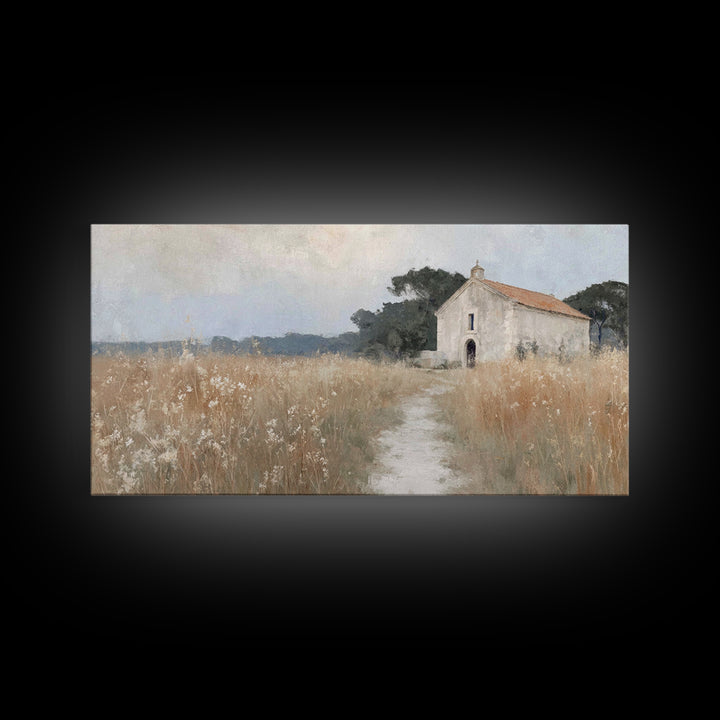 Fieldside Chapel Rest – Framed Canvas Print – Christian Art Work – Christian Wall Art – Christian Art Canvas – Christian Decor – Minimalist