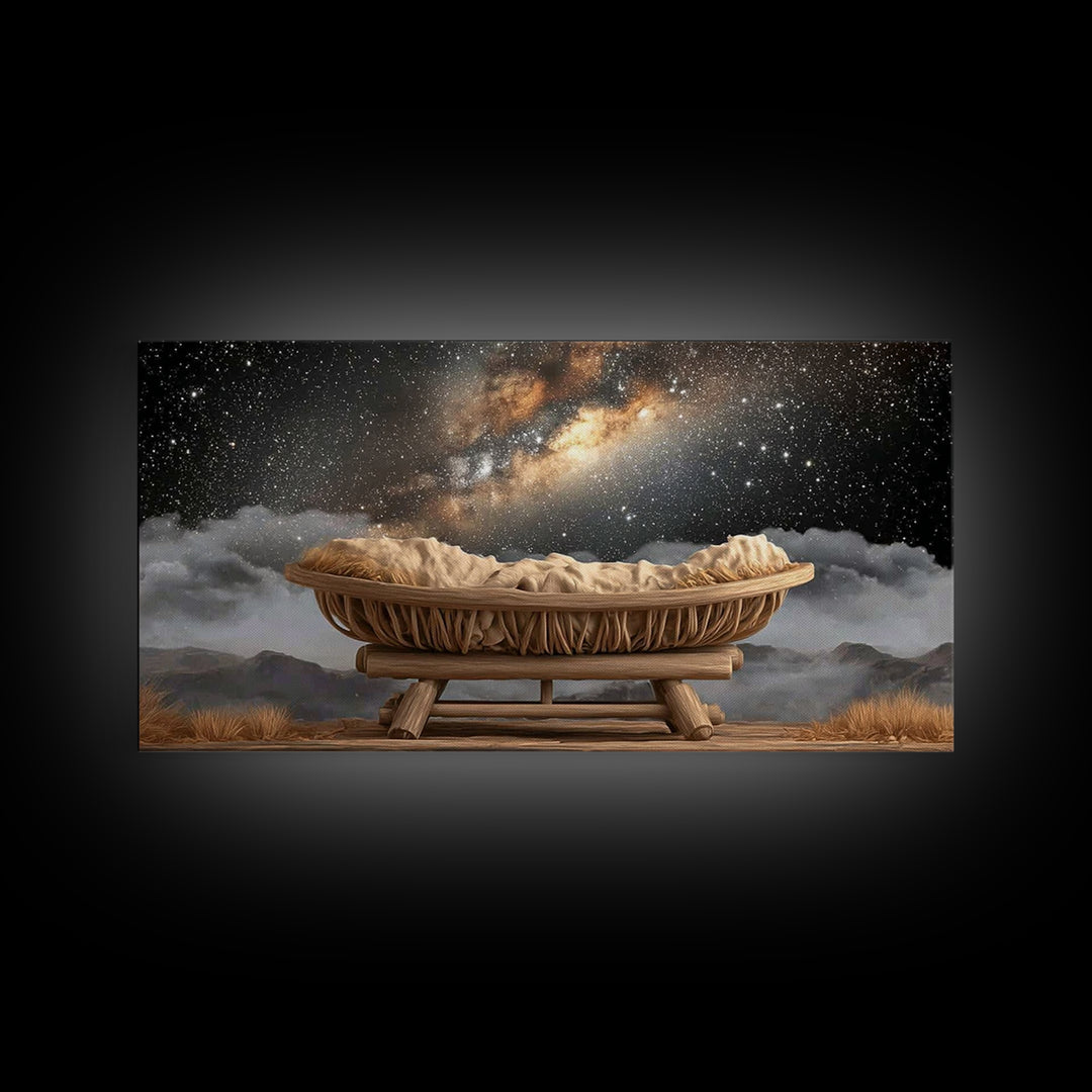 Heavenly Cradle – Framed Canvas Print – Christmas Art – Christian Christmas Art – Christian Decor – Christian Wall Art