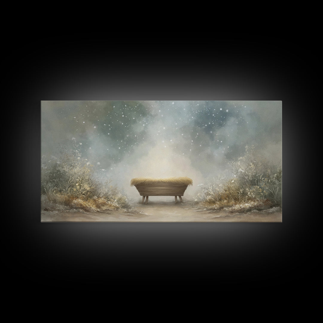 Holy Manger Glow | Framed Canvas Print | Christian Christmas Art | Christmas Wall Art | Christian Art Canvas | Christian Decor