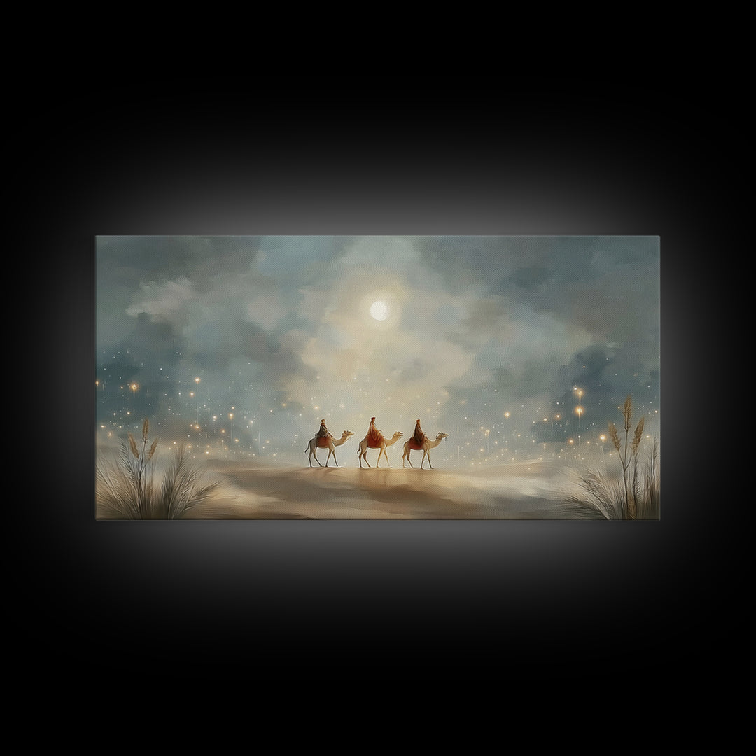 Guided By Starlight, Framed Canvas Print, Christmas Art Prints, Christian Christmas Art, Christian Wall Art, Christian Decor