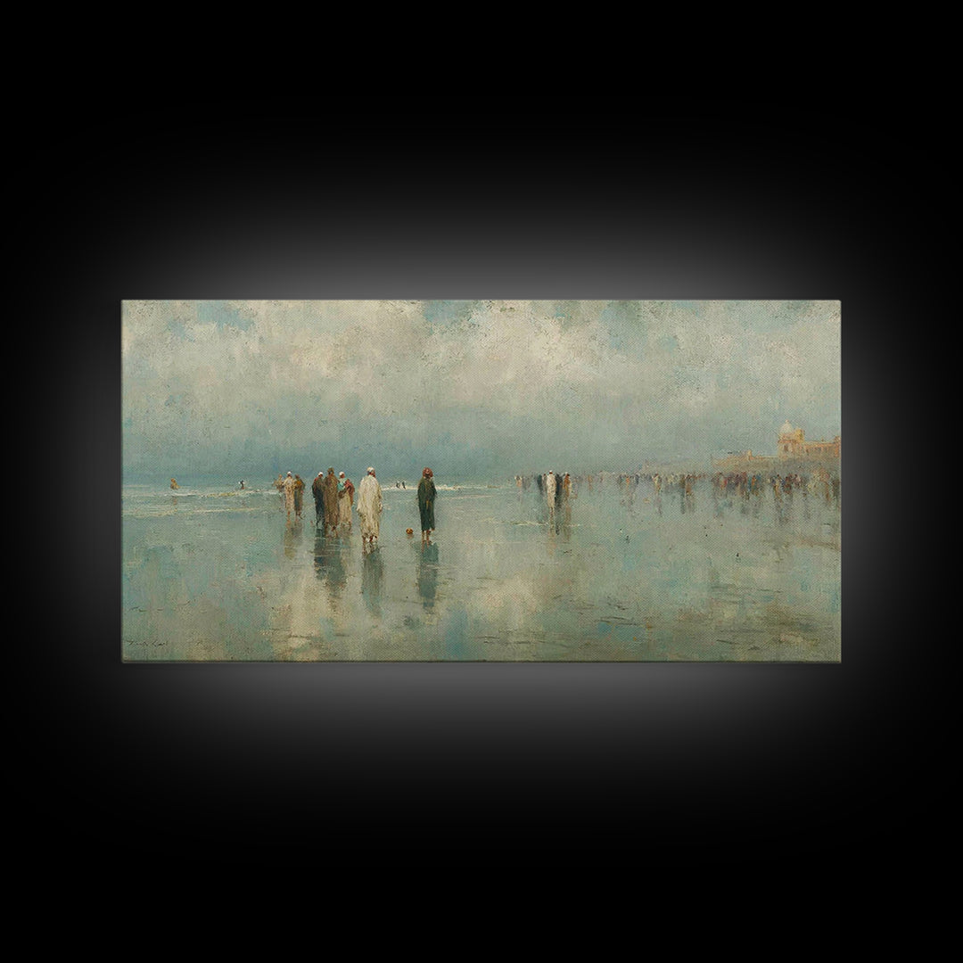 Gathering By The Shore | Framed Canvas Print | Christian Art Work | Christian Wall Art | Large Christian Painting | Jesus Painting | Retro