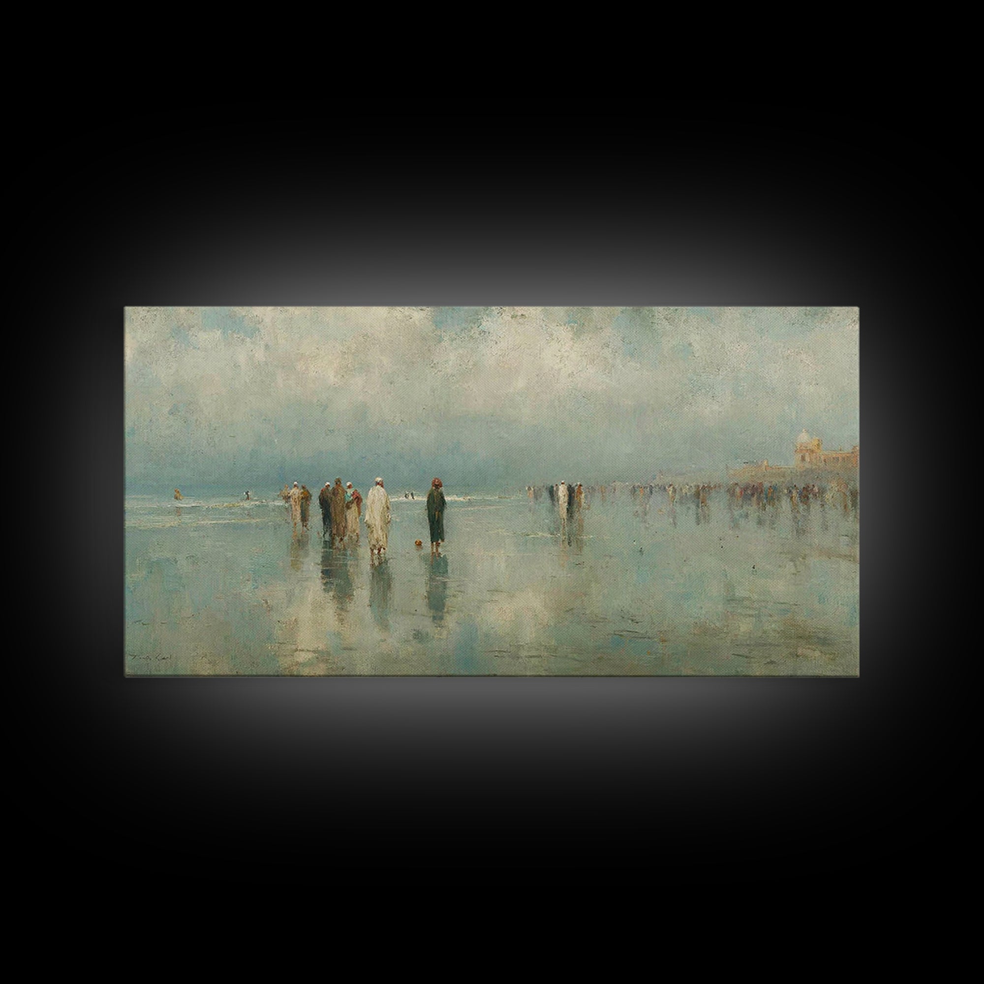 Gathering By The Shore | Framed Canvas Print | Christian Art Work | Christian Wall Art | Large Christian Painting | Jesus Painting | Retro