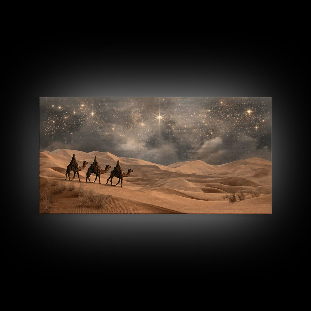 Desert Star Journey, Framed Canvas Print, Christmas Art, Christian Christmas Art, Christian Wall Art, Christian Art Canvas, Jesus Painting