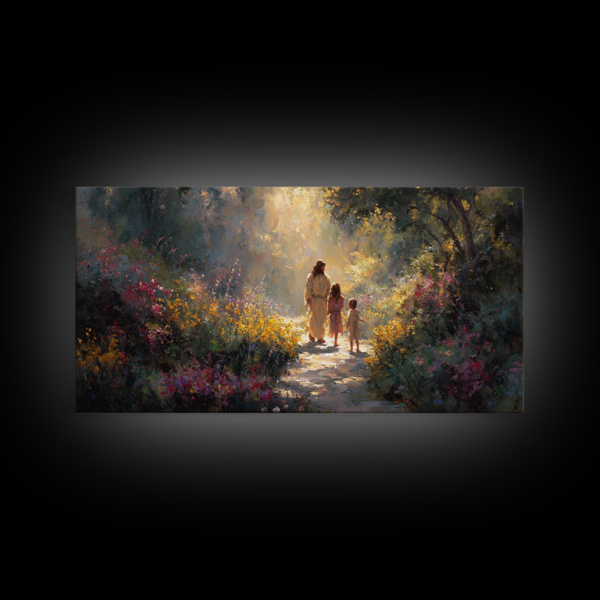 Radiant Garden Way – Framed Canvas Print – Christian Art Canvas – Christmas Art – Christian Wall Art – Jesus Painting – Christian Christmas
