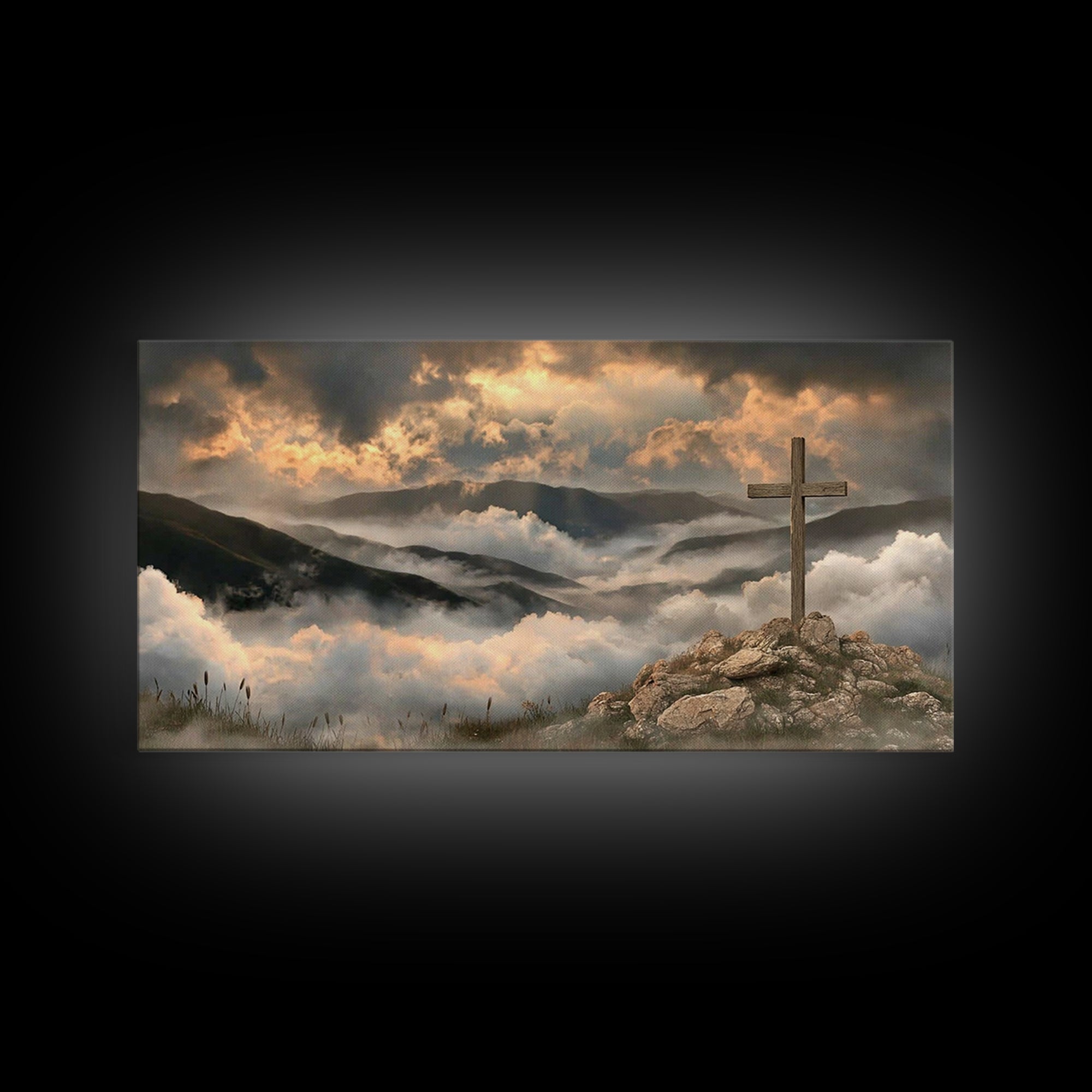 Cross Of Dawn – Framed Canvas Print – Christian Art Canvas – Christian Wall Art – Moody Christian Art – Christmas Art Framed