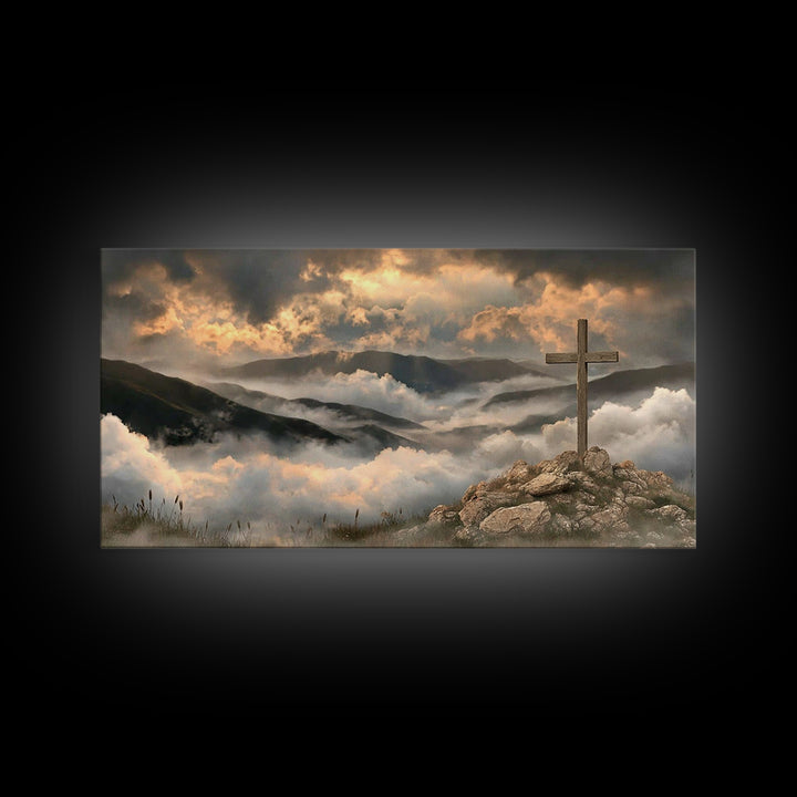 Cross Of Dawn – Framed Canvas Print – Christian Art Canvas – Christian Wall Art – Moody Christian Art – Christmas Art Framed