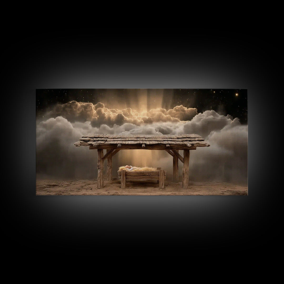 Manger Of Light – Framed Canvas Print – Christian Art Canvas – Christian Christmas Art – Christian Wall Art – Christmas Art