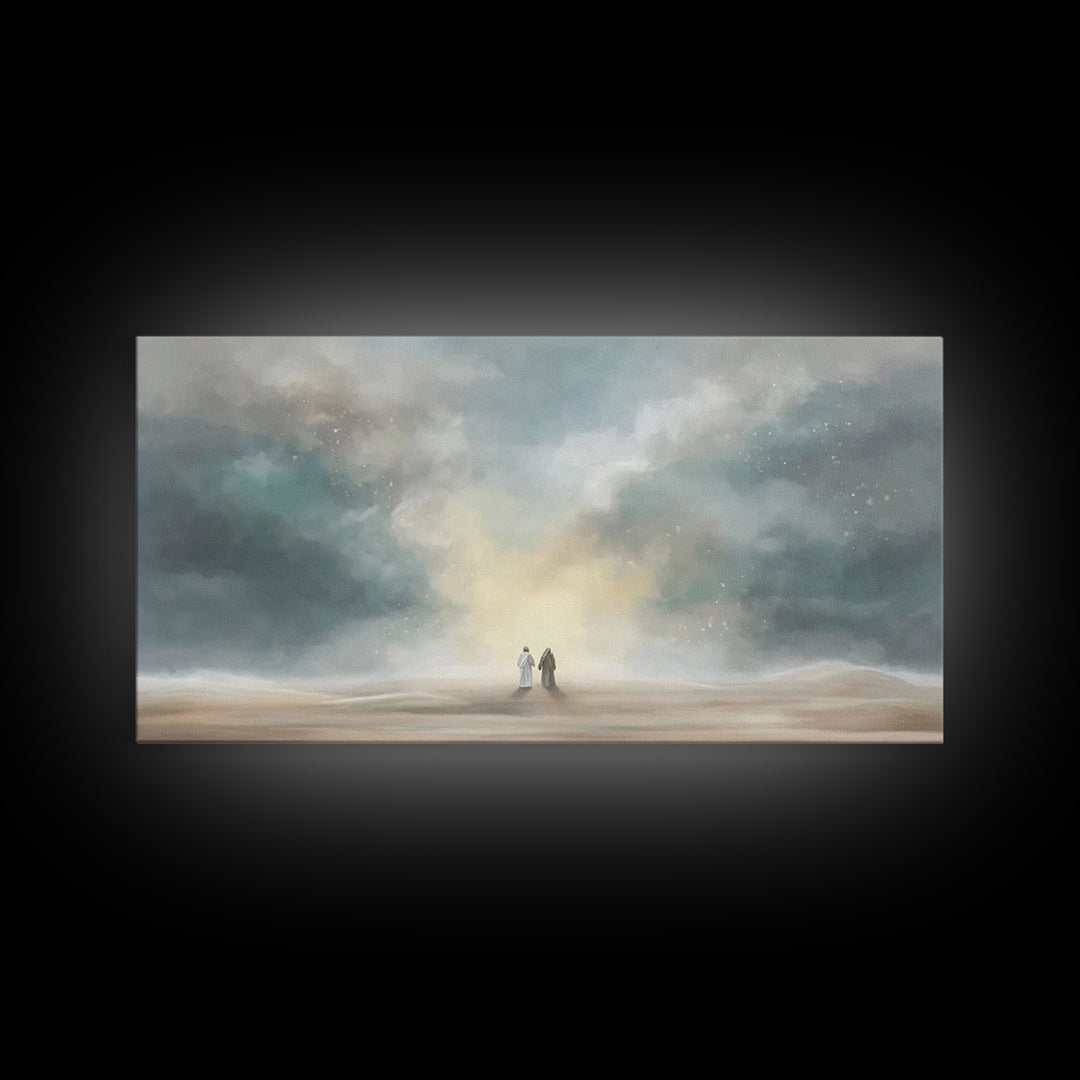 Heavenly Ascent – Framed Canvas Print – Christian Art Canvas – Christian Wall Art – Blue Christian Art – Christian Painting – Christian Gif