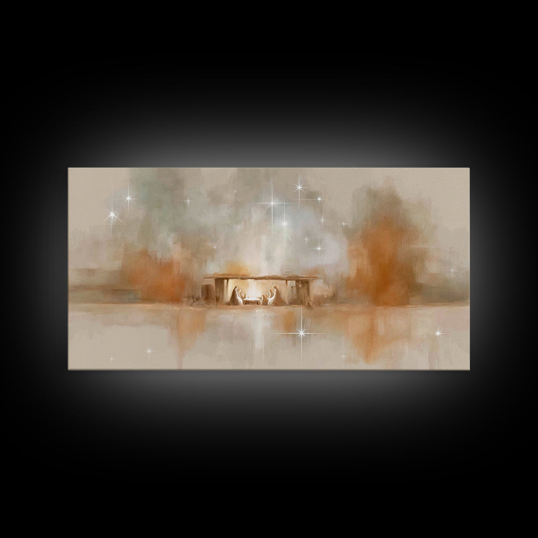 Starry Night Nativity – Framed Canvas Print – Christian Christmas Art – Christian Wall Art – Christian Art Canvas – Christmas Art