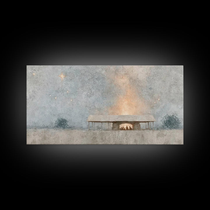 Holy Stable Glow | Framed Canvas Print | Christian Wall Art | Christian Christmas Art | Christmas Art | Christian Art Canvas