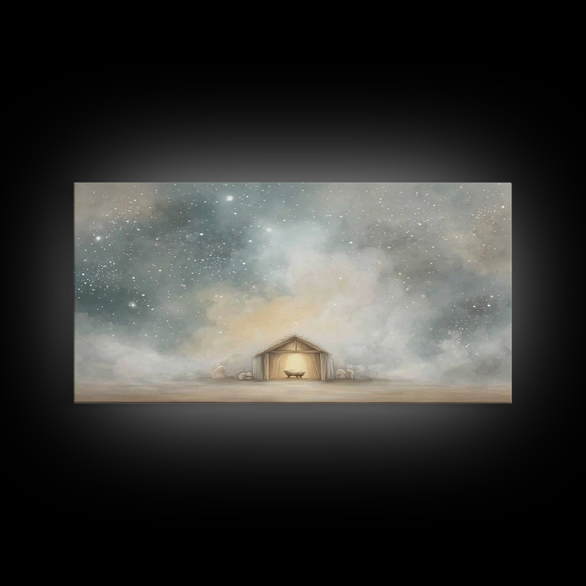 Manger Under Heaven, Framed Canvas Print, Christian Art Canvas, Christmas Art, Christian Christmas Art, Christian Wall Art