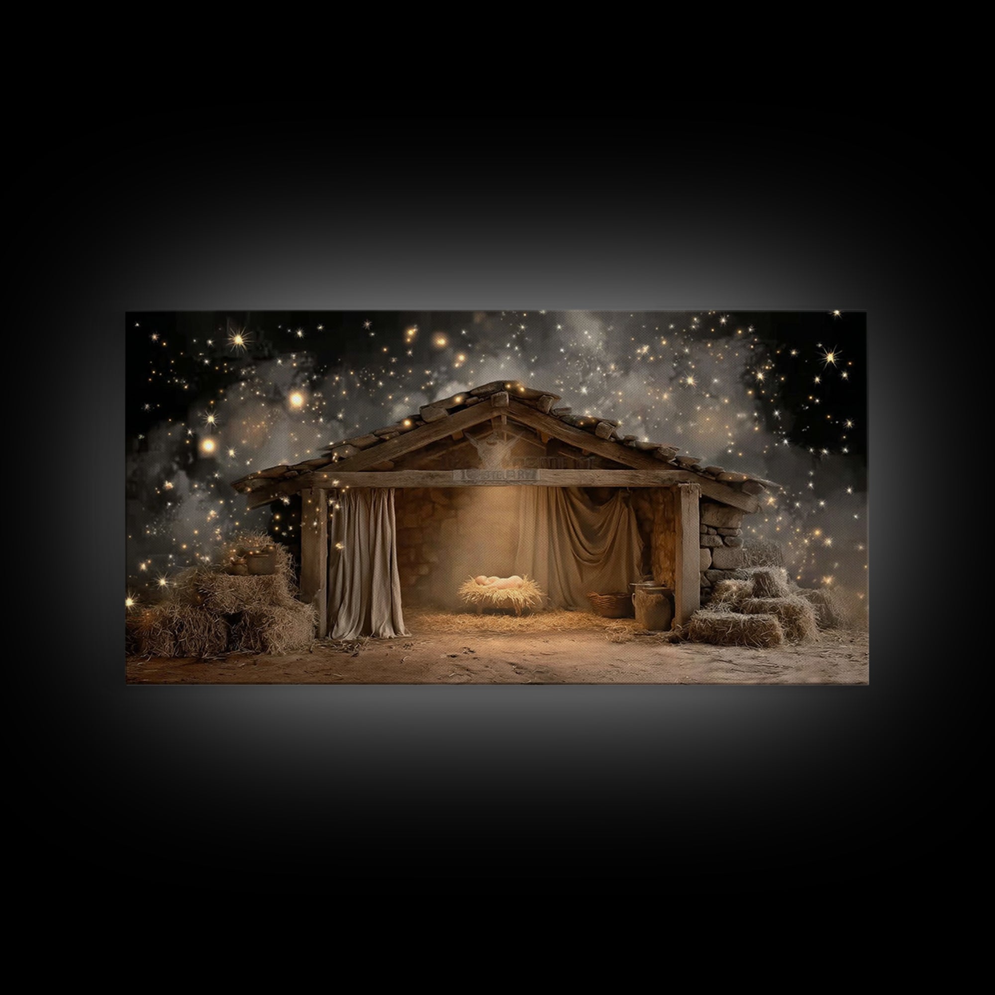 Blessed Night Shelter – Framed Canvas Print – Christmas Art – Christian Art Canvas – Christian Wall Art – Christian Christmas Art