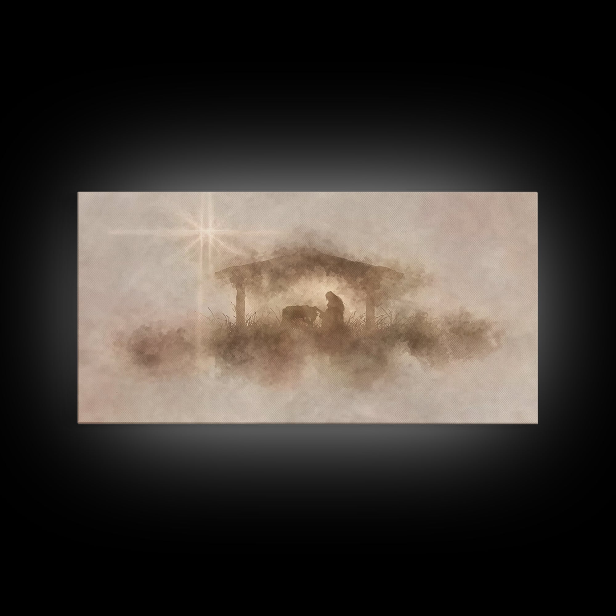 Gentle Nativity Mist | Framed Canvas Print | Christian Christmas Art | Christian Wall Art | Christian Art Canvas | Christmas Art