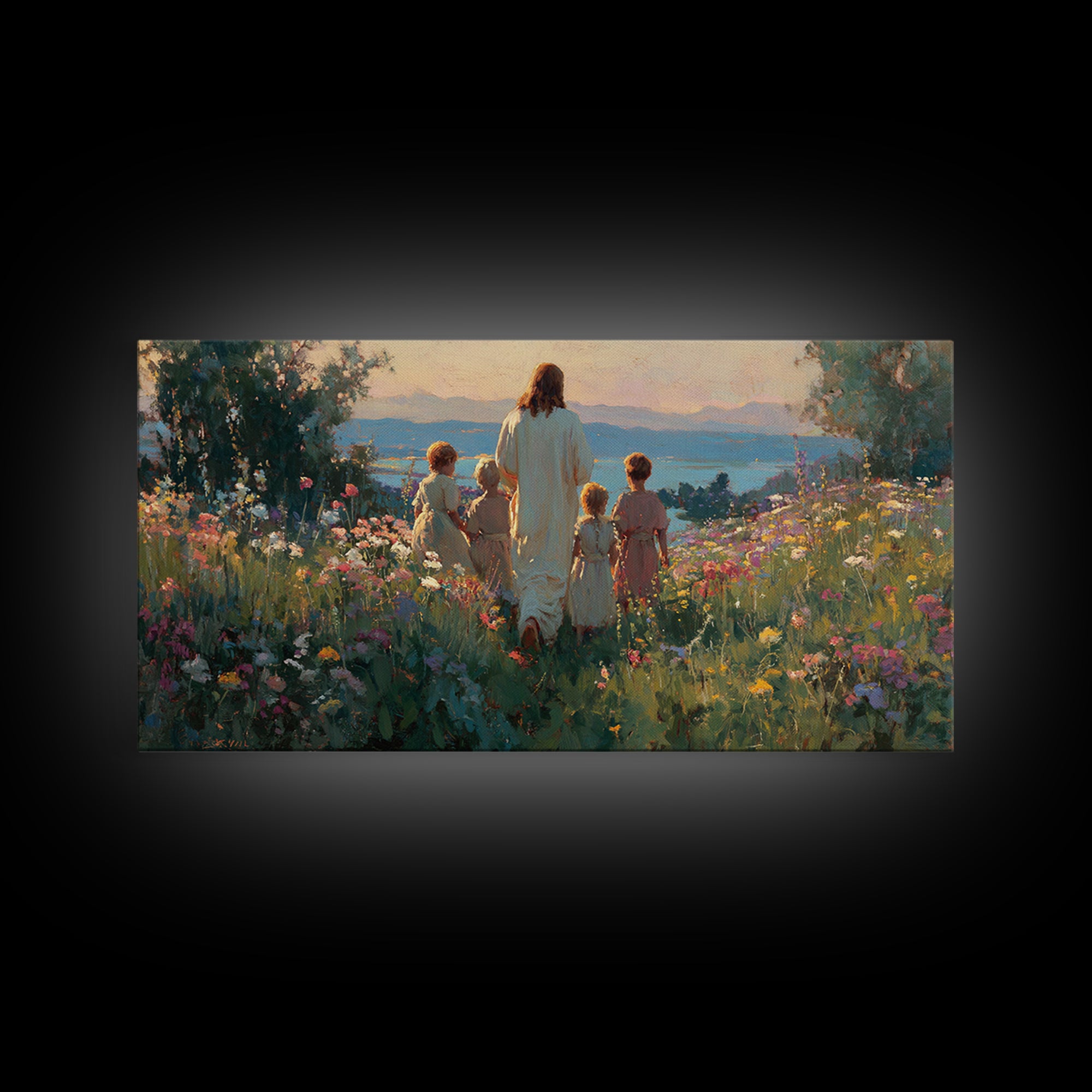 Walk In His Light – Framed Canvas Print – Jesus Painting – Christian Art Canvas – Christian Wall Art – Christian Art