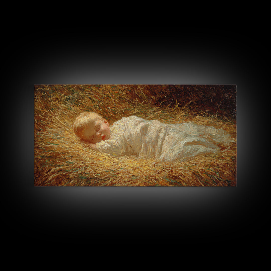 Manger Serenity – Framed Canvas Print – Christian Art Canvas – Christmas Art Prints – Christian Christmas Art – Vintage Christmas Art – Chr