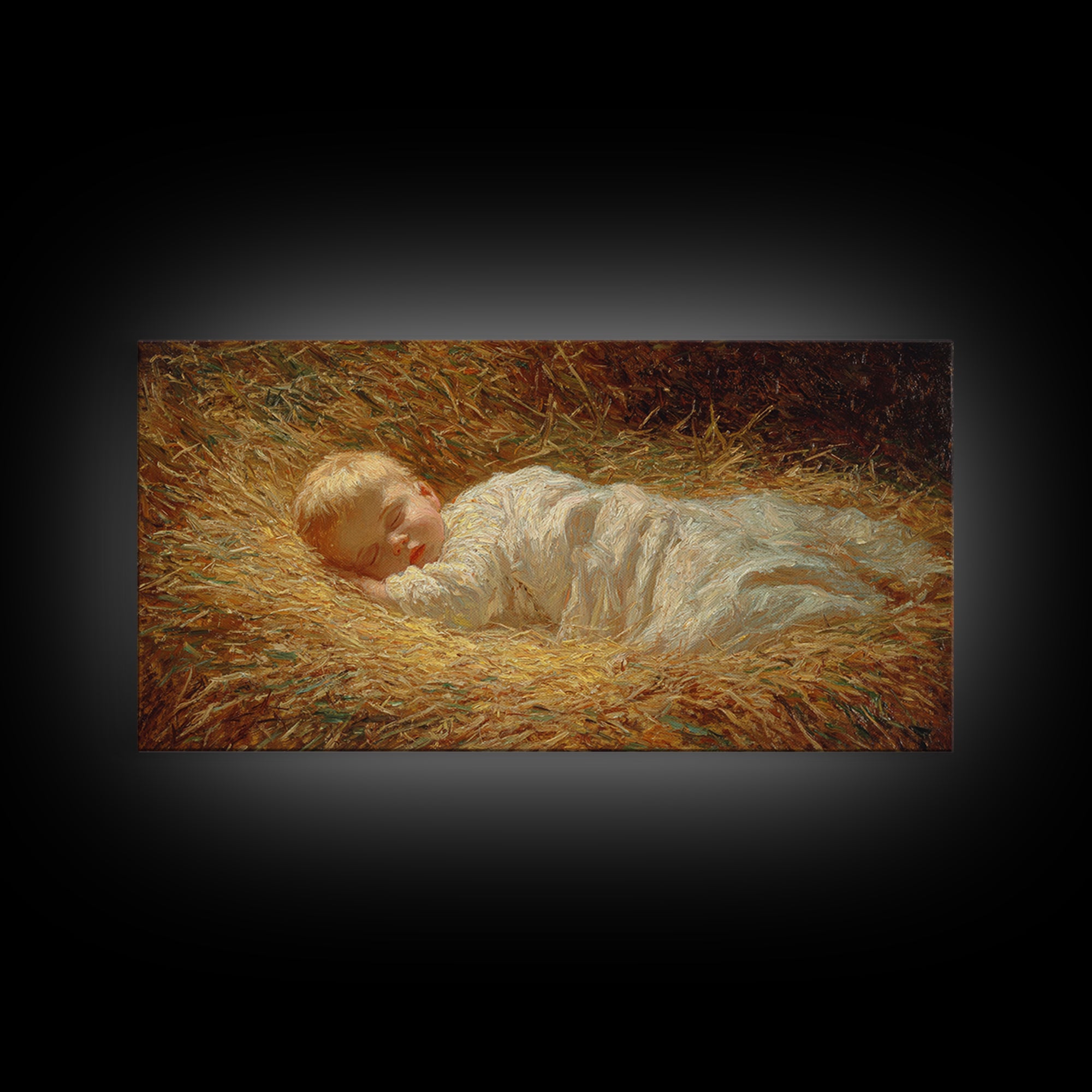 Manger Serenity – Framed Canvas Print – Christian Art Canvas – Christmas Art Prints – Christian Christmas Art – Vintage Christmas Art – Chr