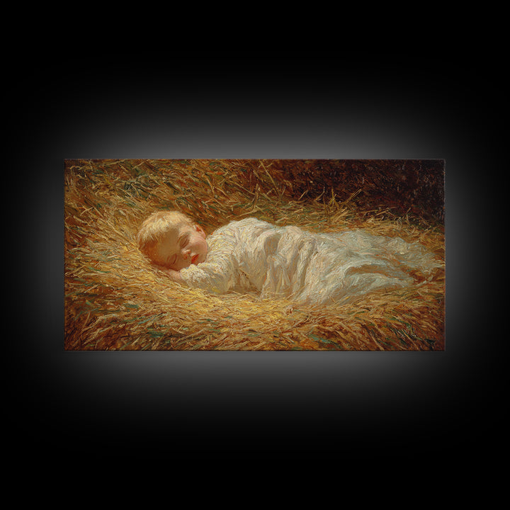 Manger Serenity – Framed Canvas Print – Christian Art Canvas – Christmas Art Prints – Christian Christmas Art – Vintage Christmas Art – Chr