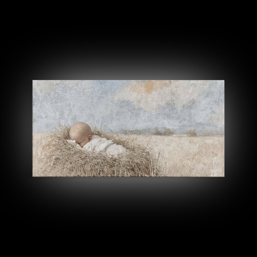 Infant Grace – Framed Canvas Print – Christian Art Canvas – Christmas Wall Art – Christian Christmas Decorations – White Christmas Art – Ch