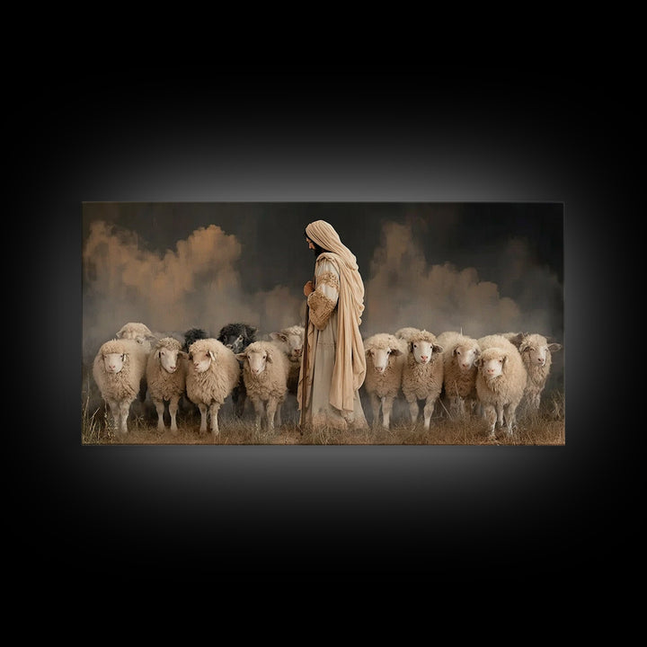 Flock Of Hope – Framed Canvas Print – Jesus Painting – Christian Art Canvas – Christian Wall Art – Large Jesus Painting – Christian Art Gif