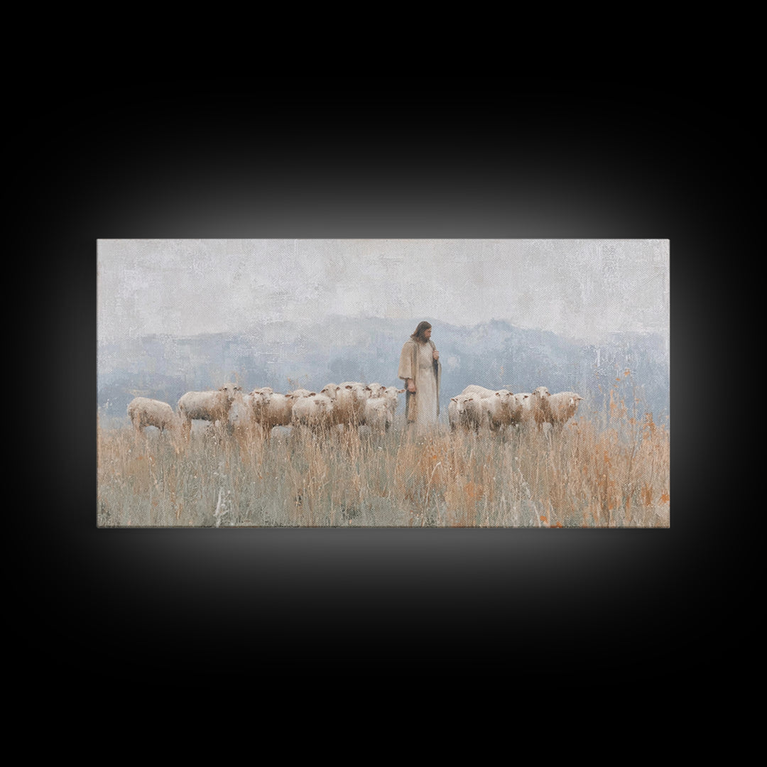 Pasture Guardian – Framed Canvas Print – Christian Art Canvas – Jesus Painting – Christian Wall Art – Christian Painting – Christian Decor