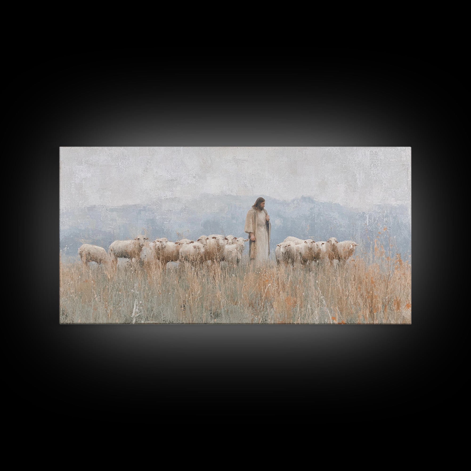 Pasture Guardian – Framed Canvas Print – Christian Art Canvas – Jesus Painting – Christian Wall Art – Christian Painting – Christian Decor