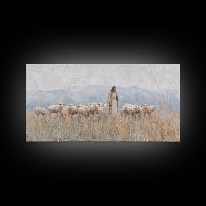 Pasture Guardian – Framed Canvas Print – Christian Art Canvas – Jesus Painting – Christian Wall Art – Christian Painting – Christian Decor