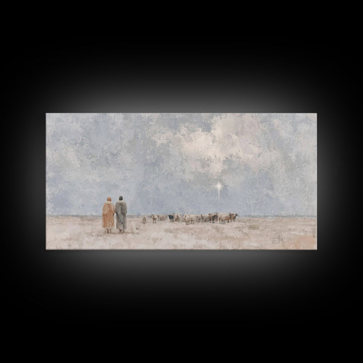 Shepherds In Stillness | Framed Canvas Print | Christian Art Canvas | Christian Christmas Art | Christian Wall Art | Christmas Art | Christ