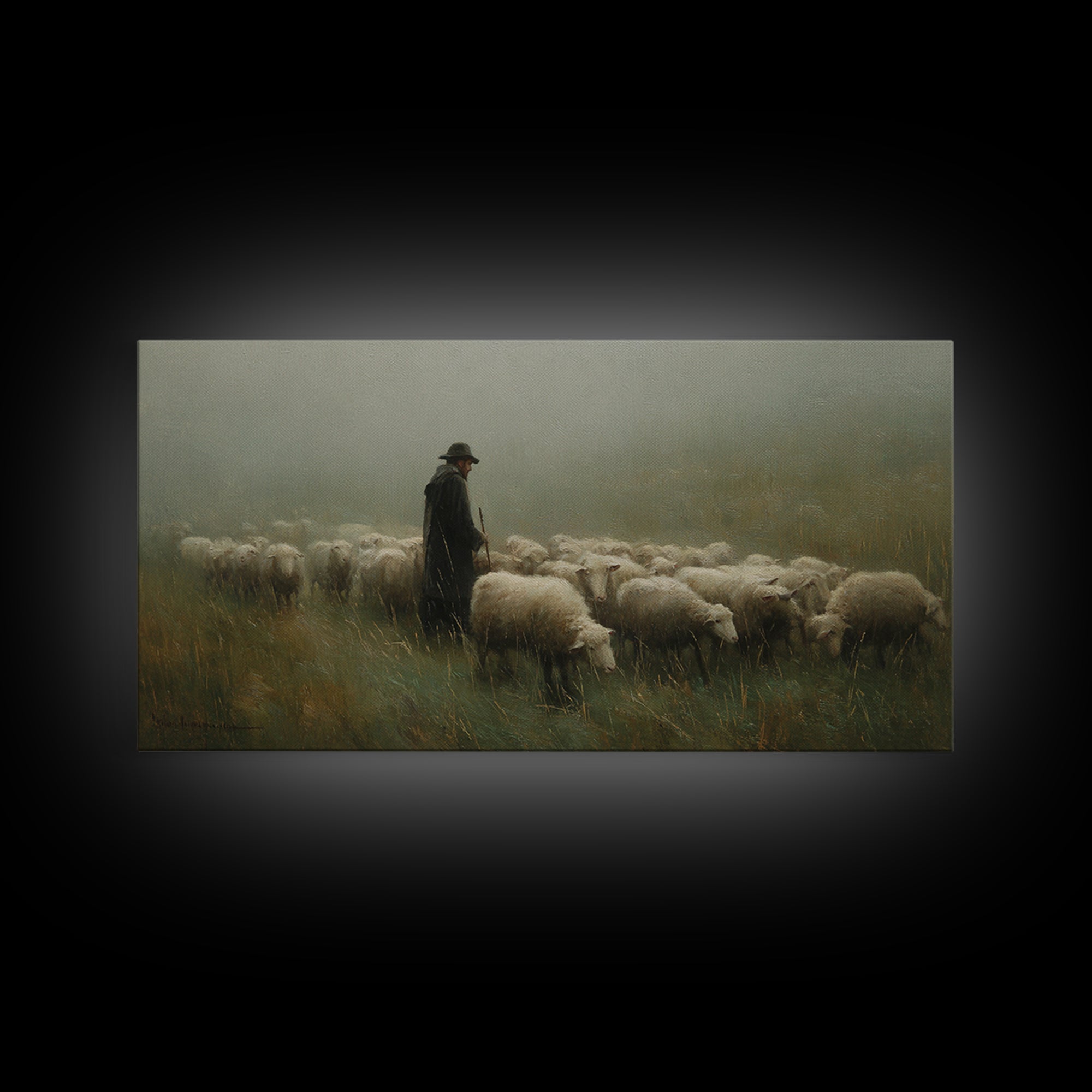 Silent Shepherd – Framed Canvas Print – Christian Art Canvas – Christian Wall Art – Christian Painting – Moody Christian Art – Christian Gi