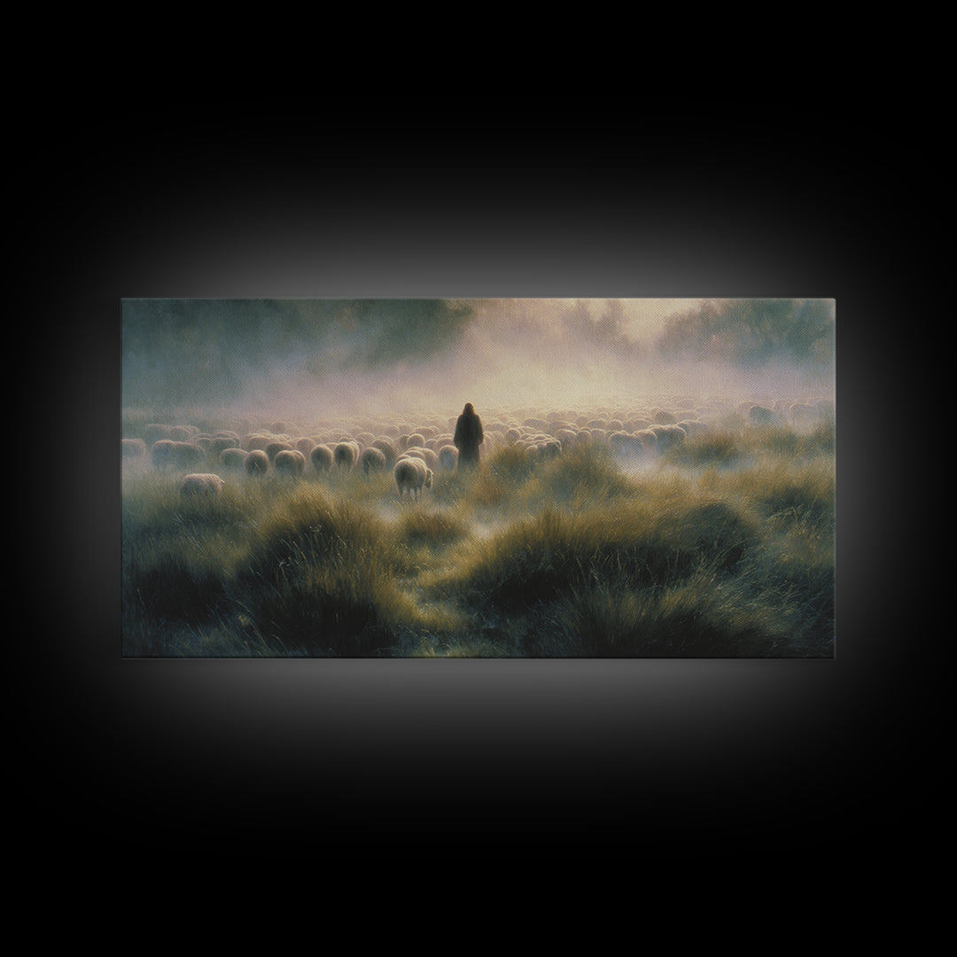 Graceful Flock Dawn – Framed Canvas Print – Jesus Painting – Christian Art Canvas – Christian Wall Art – Christmas Art Prints – Christian G