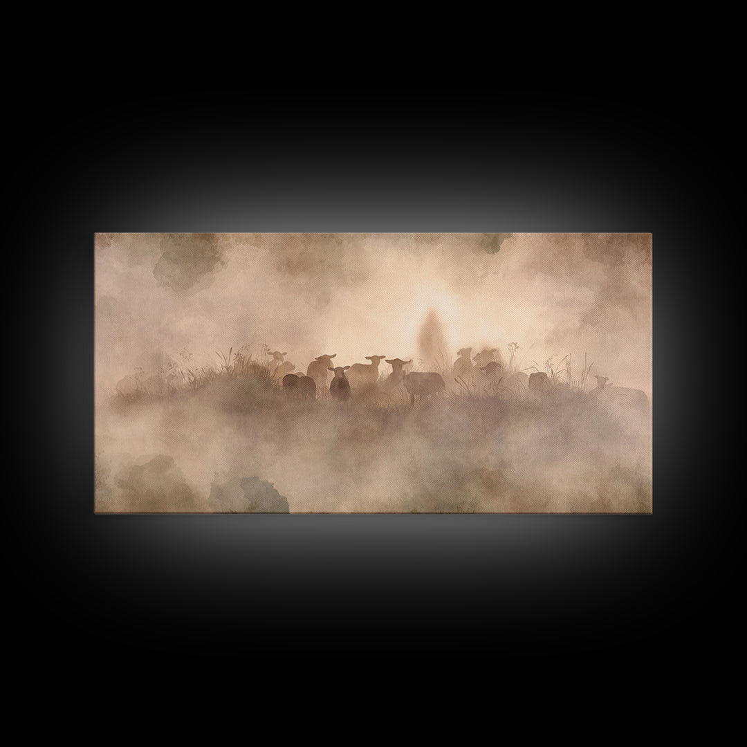 Misty Shepherd Path – Framed Canvas Print – Christian Wall Art – Christian Art Canvas – Jesus Painting – Moody Christian Art – Christian De