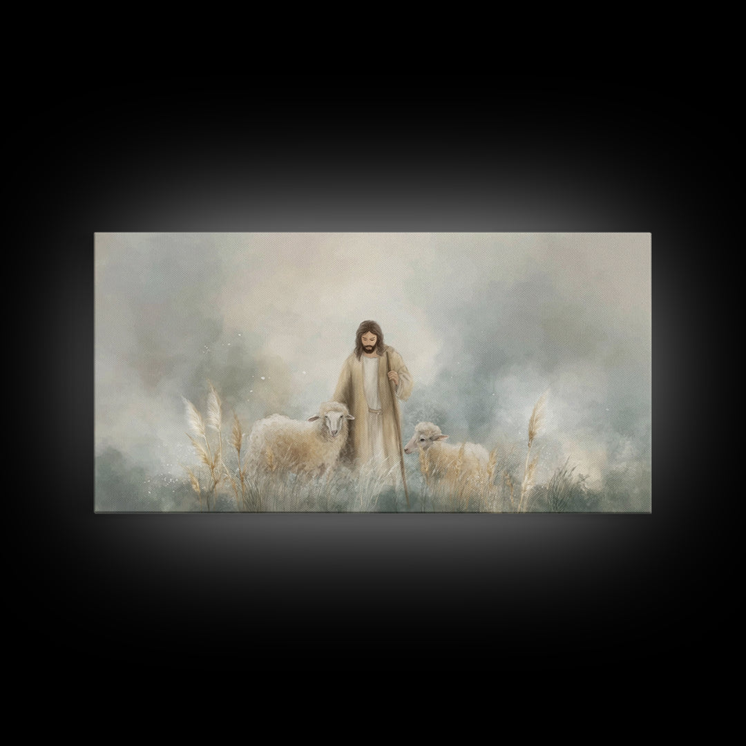 Gentle Shepherd Grace | Framed Canvas Print | Christian Art Canvas | Jesus Painting | Christian Wall Art | Subtle Christian Art | Christian