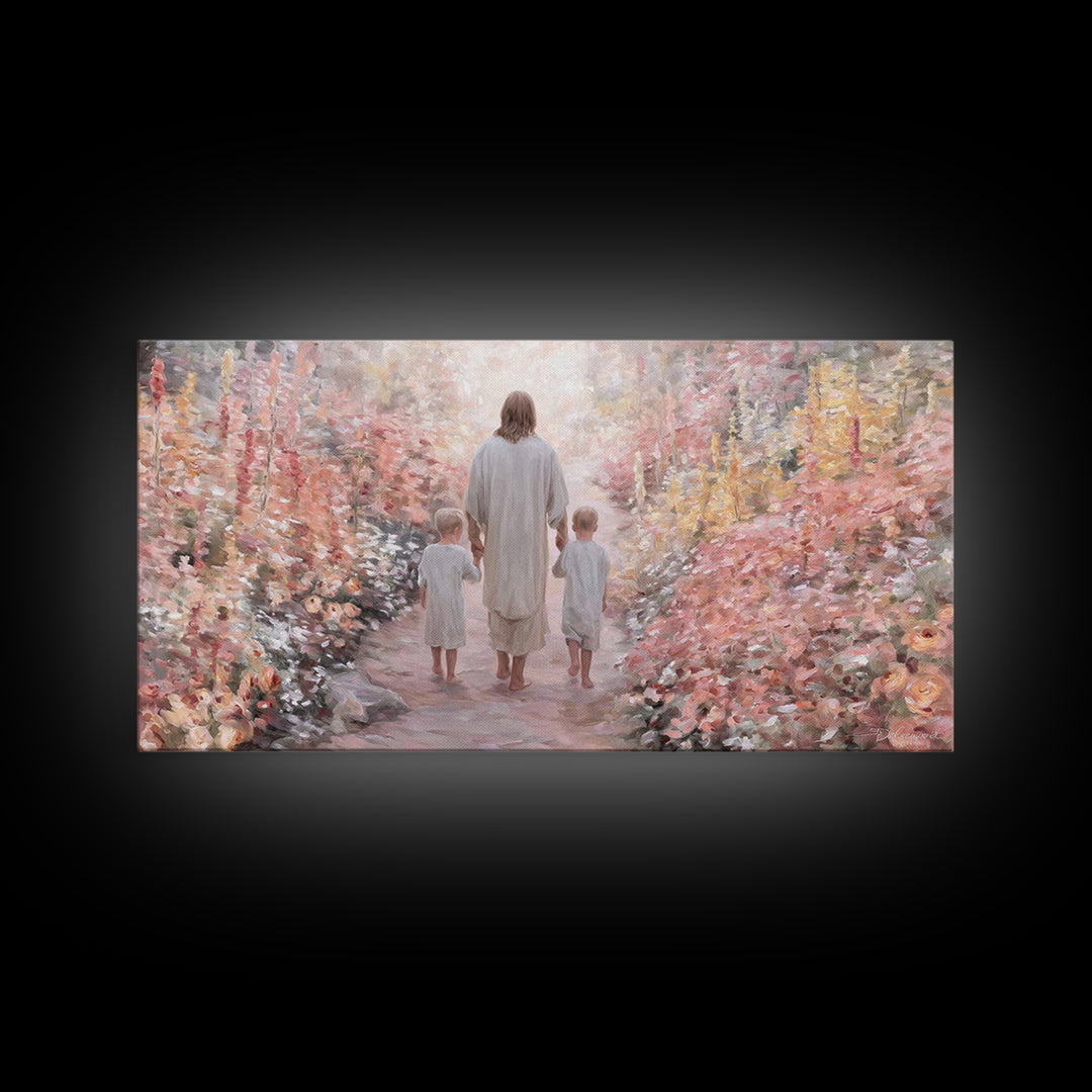 Garden Walk Blessing, Framed Canvas Print, Christian Wall Art, Jesus Painting, Christian Art Canvas, Christian Painting, Christian Gift