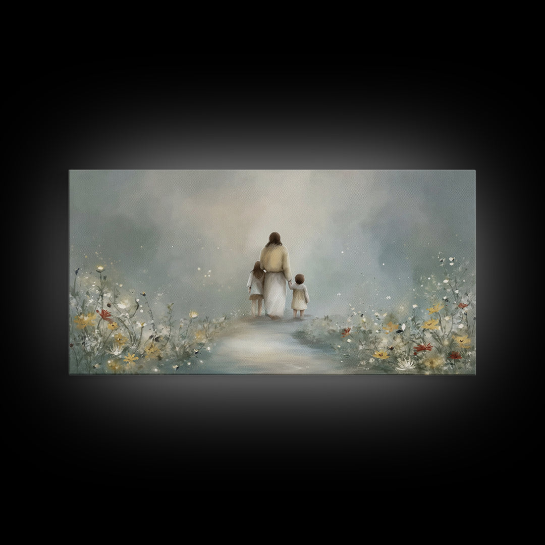 Heaven’s Meadow Path | Framed Canvas Print | Jesus Painting | Christian Art Canvas | Christian Wall Art | Modern Christian Art | Christian