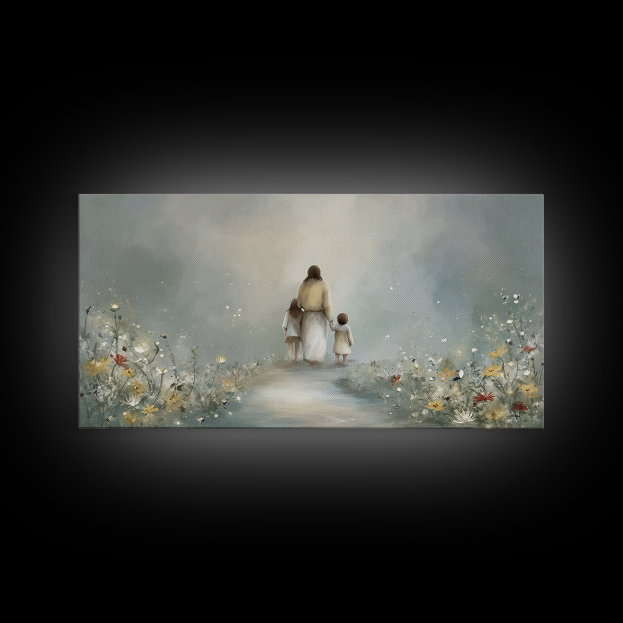 Heaven’s Meadow Path | Framed Canvas Print | Jesus Painting | Christian Art Canvas | Christian Wall Art | Modern Christian Art | Christian