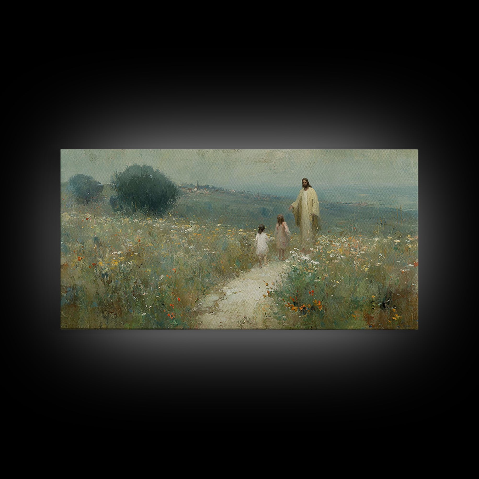 Hillside Promise Walk | Framed Canvas Print | Christian Art Canvas | Christian Wall Art | Jesus Painting | Christian Art Print | Christian