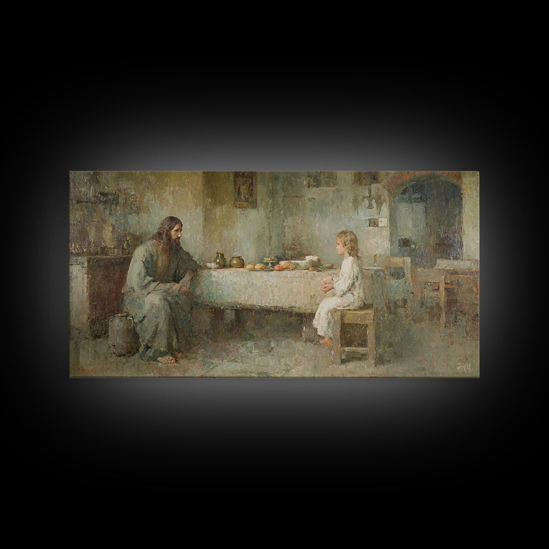 Humble Table Grace, Framed Canvas Print, Christian Wall Art, Christian Art Canvas, Jesus Painting, Christian Decor, Minimalist Christian Ar