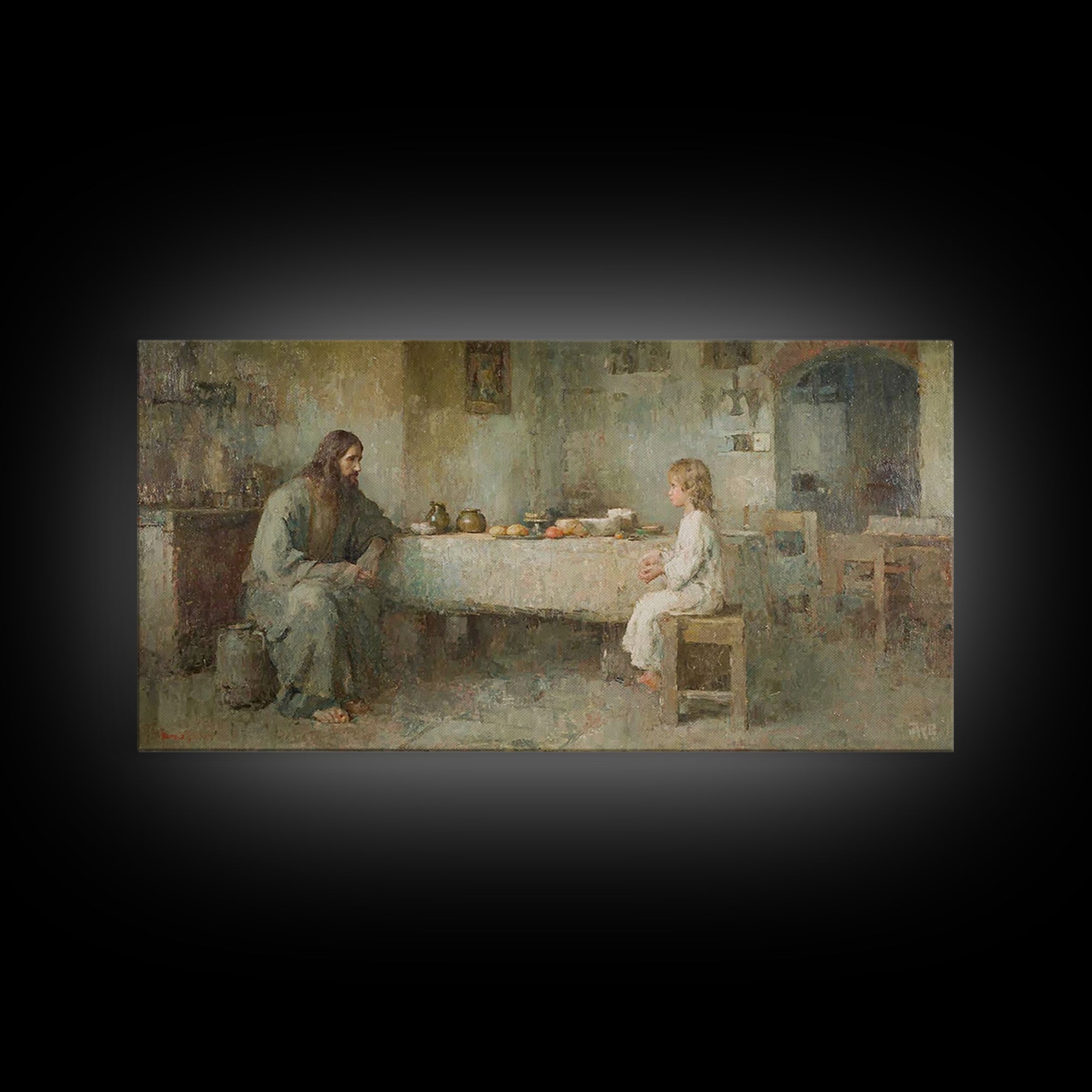 Humble Table Grace, Framed Canvas Print, Christian Wall Art, Christian Art Canvas, Jesus Painting, Christian Decor, Minimalist Christian Ar