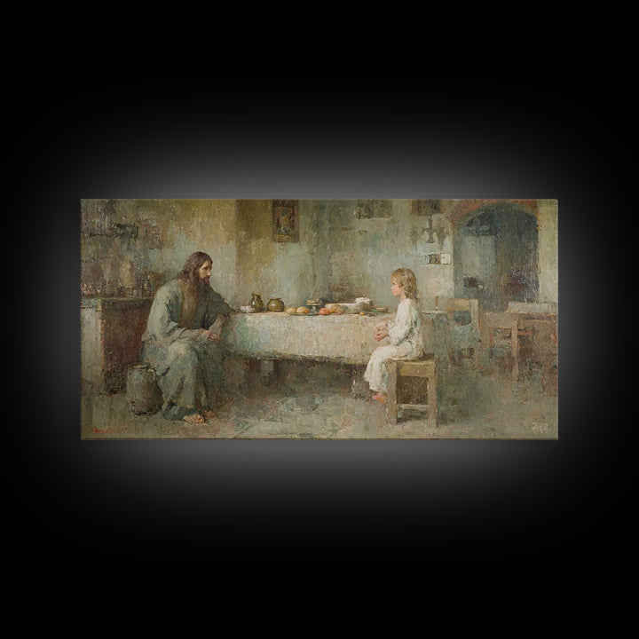 Humble Table Grace, Framed Canvas Print, Christian Wall Art, Christian Art Canvas, Jesus Painting, Christian Decor, Minimalist Christian Ar