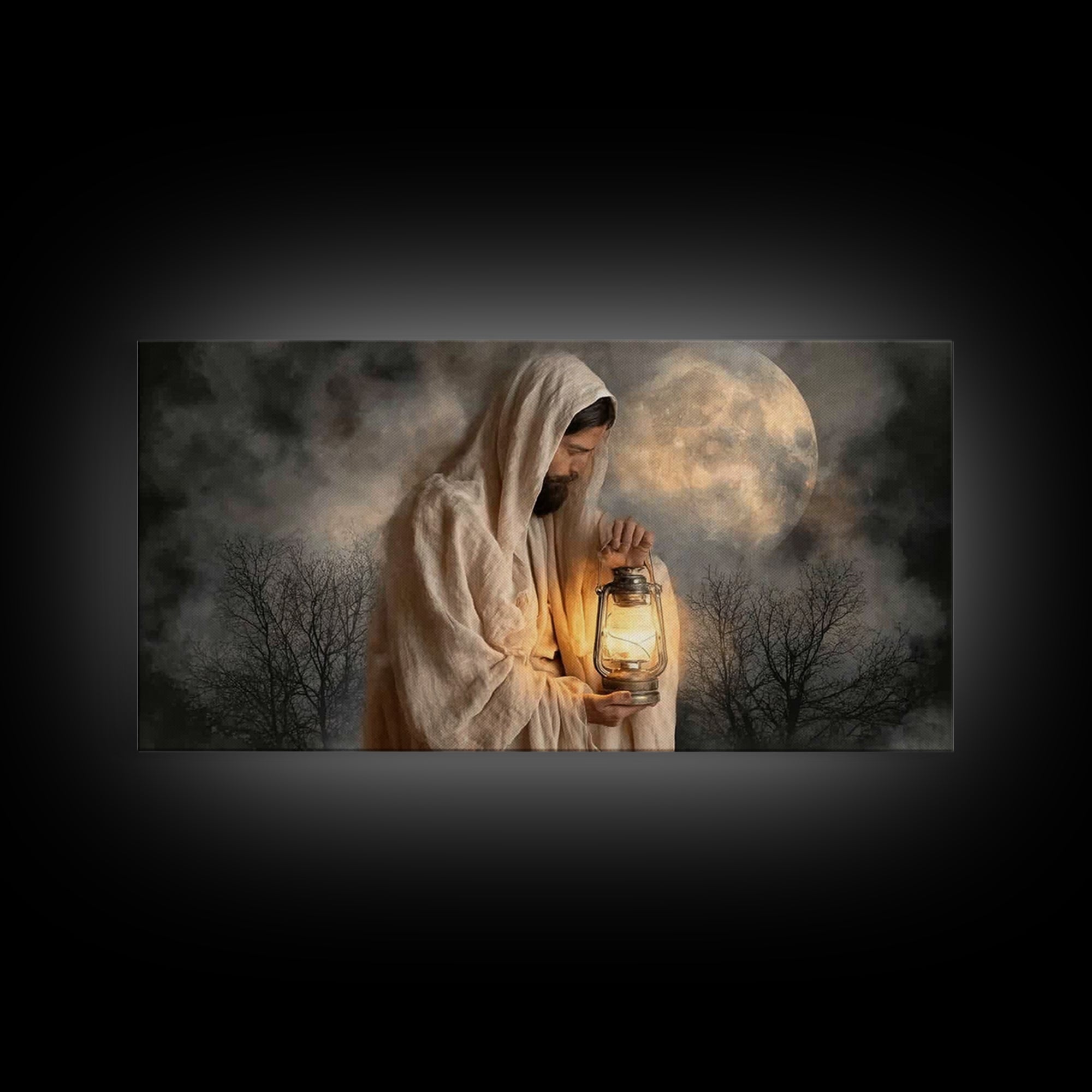 Night Of Peace, Framed Canvas Print, Christian Wall Art, Jesus Painting, Christian Art Canvas, Christian Decor, Moody Christian Art