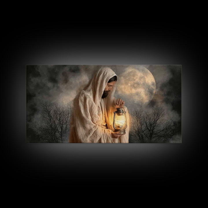 Night Of Peace, Framed Canvas Print, Christian Wall Art, Jesus Painting, Christian Art Canvas, Christian Decor, Moody Christian Art