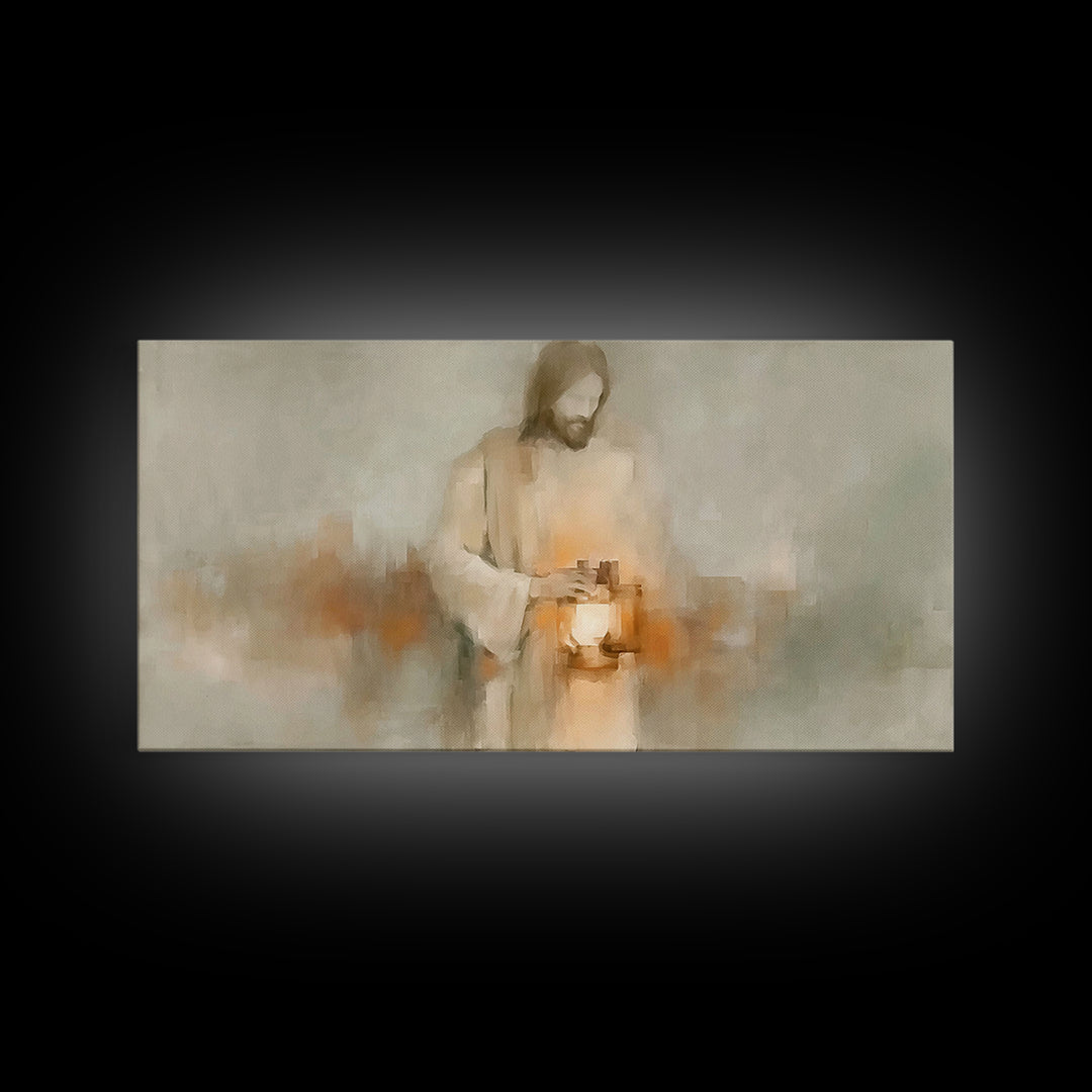Soft Lantern Light – Framed Canvas Print – Christian Art Canvas – Christian Wall Art – Jesus Painting – Christian Decor – Subtle Christian