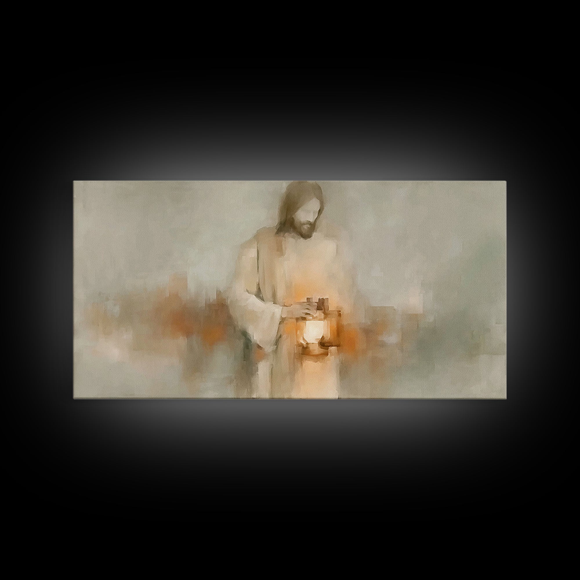 Soft Lantern Light – Framed Canvas Print – Christian Art Canvas – Christian Wall Art – Jesus Painting – Christian Decor – Subtle Christian